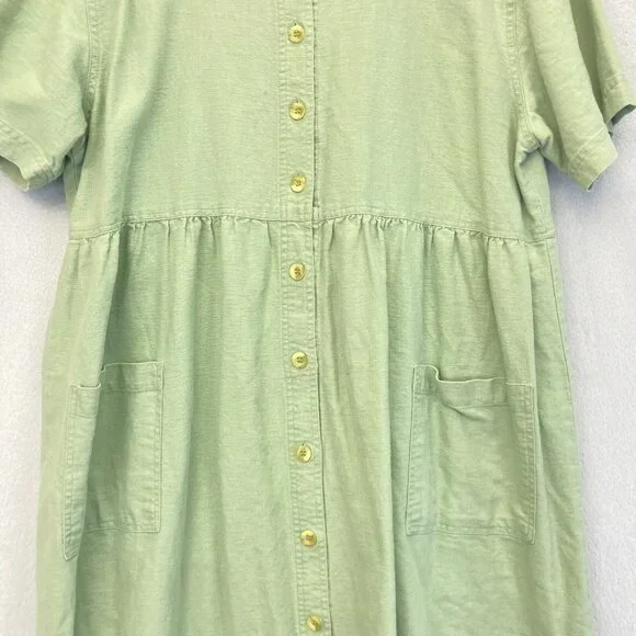 Vintage Erika Button Up Linen Blend Midi Dress Womens XL Western Green Prairie - Picture 5 of 13